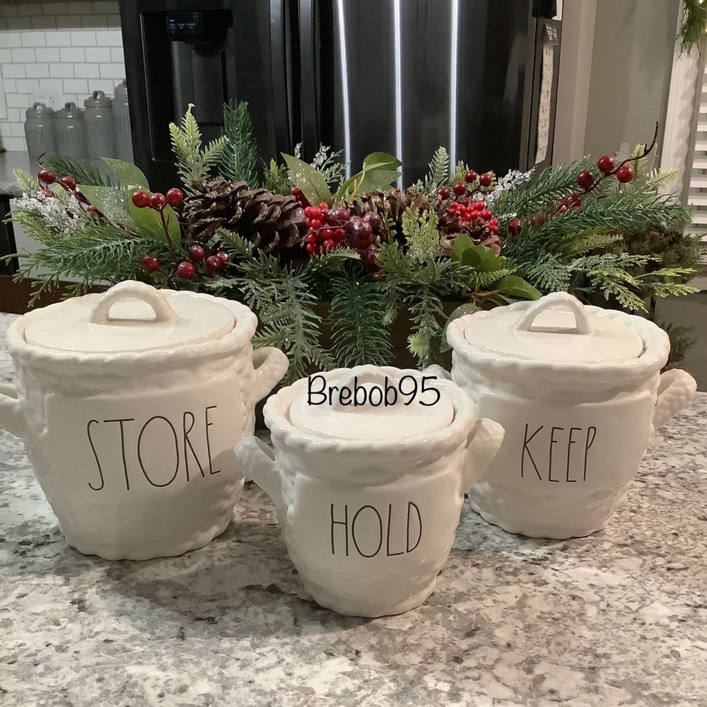Rae Dunn White Basket ceramic Canister Set-3 - Picture 3 of 4